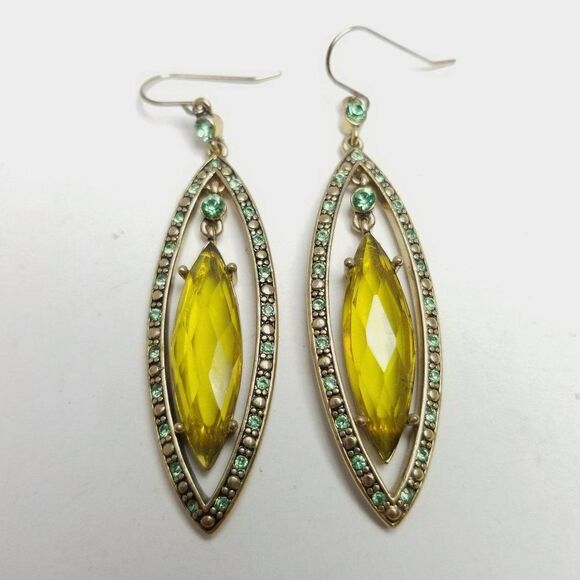 Vintage Monet Yellow Rhinestone Dangle Earrings, Bold Statement Y2K Style - Picture 1 of 7